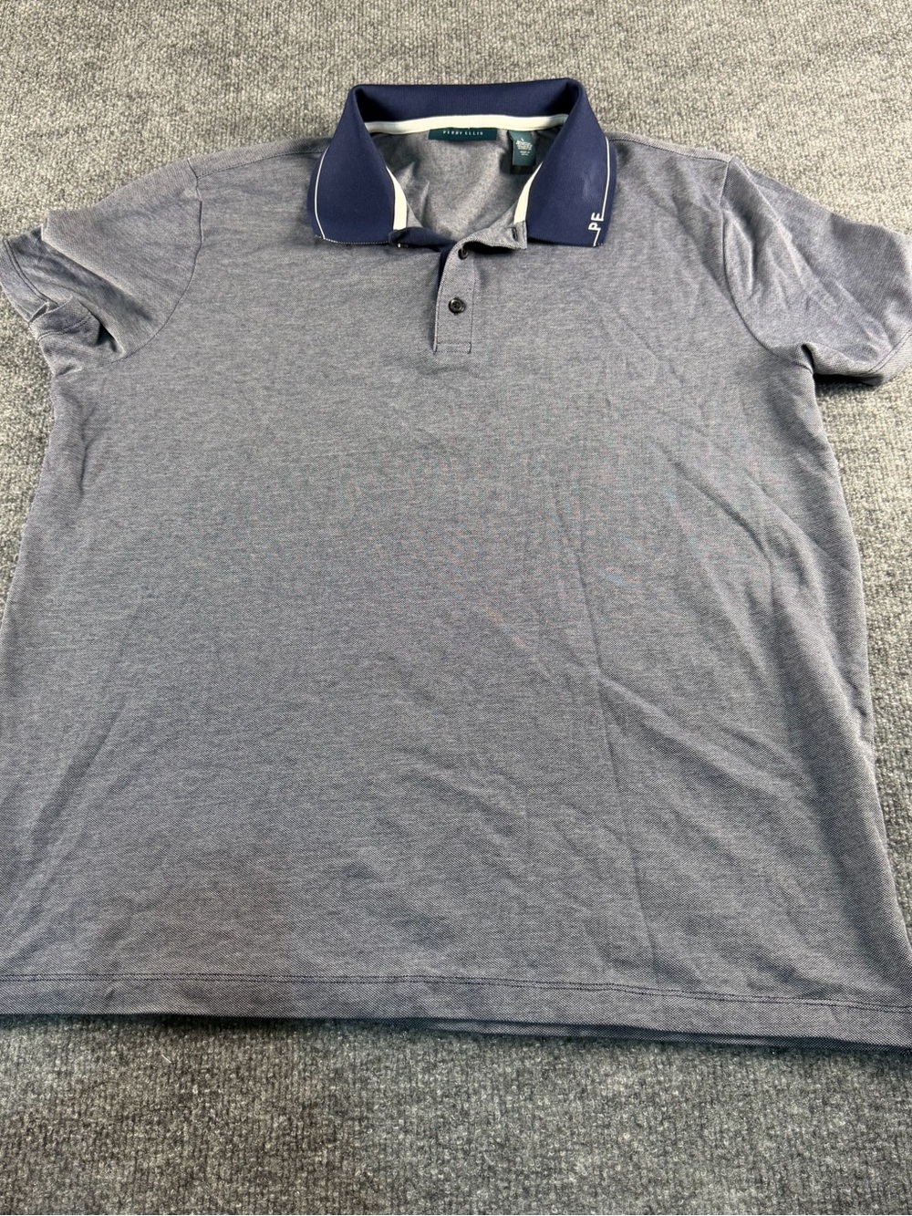 Perry Ellis Men’s Polo Shirt L Gray Navy Collar 🔥